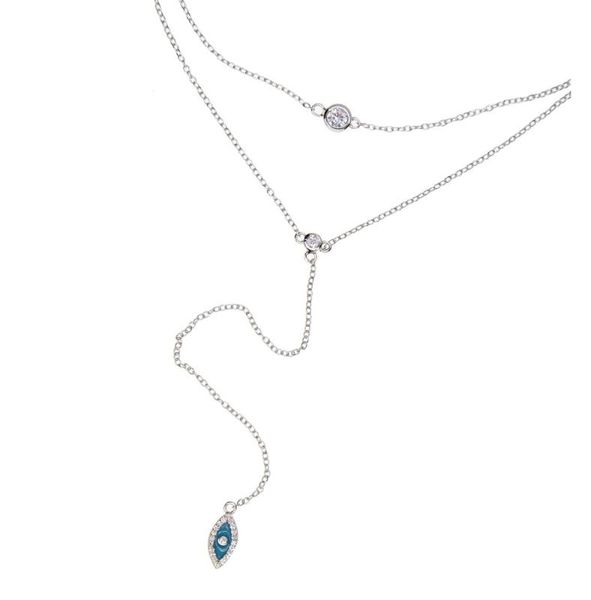 

chains cz chokers necklaces fashion multi layer crystal eye pendant necklace statement double chain y jewelry for women, Silver