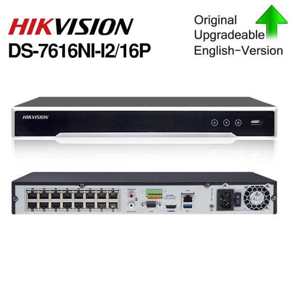 

hikvision poe nvr ds-7616ni-i2/16p 16ch h.265 12mp poe nvr for ip camera support two way audio hik-connect, Black;white