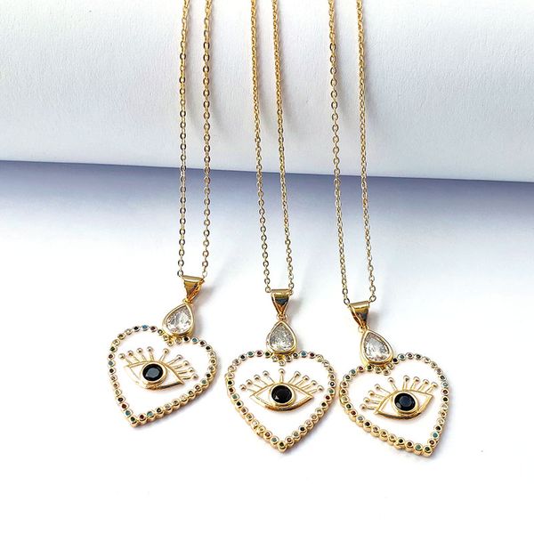 

10 pcs metal copper heart eye pendant cubic zirconia enamel charm,handmade gold chains lucky jewelry necklaces 444, Silver