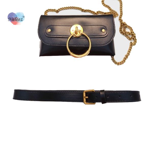 

nuleez waist bag and strap waist decoration for coat and dress pu fashion golden chain belt, Black;brown