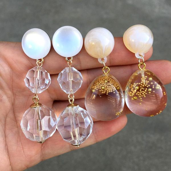 

ujbox korean clear resin polygon water drop earrings long golden bubble dangle earrings wedding party jewelry christmas gift, Silver