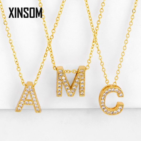 

xinsom 2020 gold color initial cz necklace charm letter necklace name jewelry for women accessories girlfriend gift 20xs846, Silver