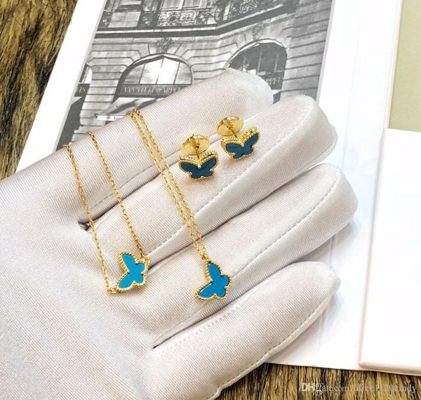 

925 sterling silver natural mother of pearl butterfly earrings necklace bracelet jewelry set for women men popular hip hop bling003, Black