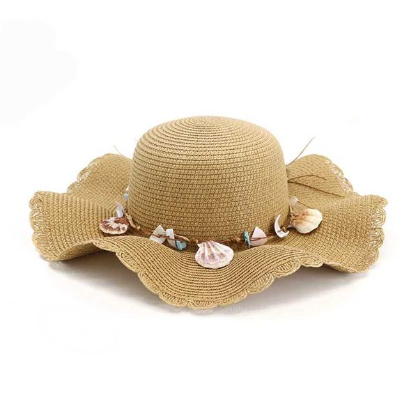 

wzcx 2020 fashion new shell ruffle casual summer straw hat solid color outdoor tide women's cap beach hat, Blue;gray