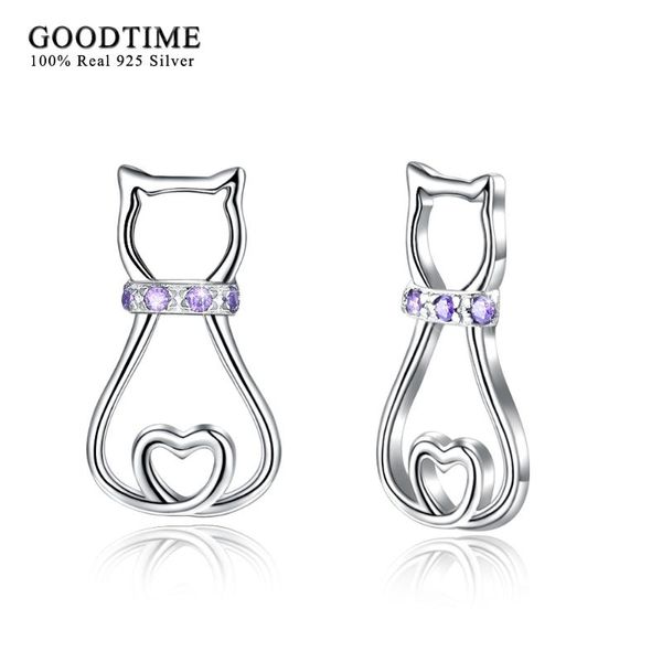 

stud earrings silver 925 sterling jewelry lovely cat purple zircon for women girls fashion ear, Golden;silver