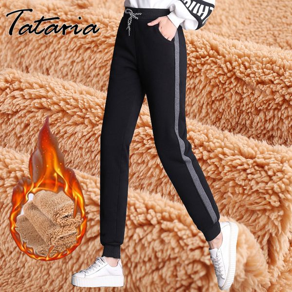 

1 women pant with side stripe winter thick pant for ladies trousers women thick cashmere harem for warm, Black;white