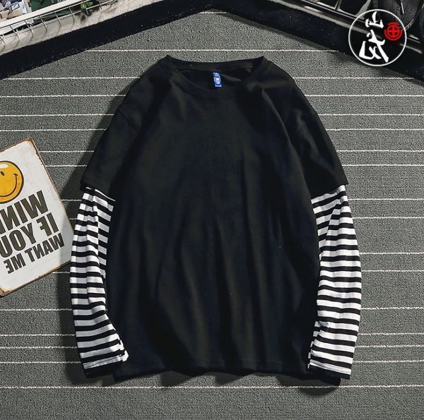 

hip hop long sleeve t-shirts men o-neck striped patchwork t shirt men fashion casual comfortable t shirts spring autumn, White;black