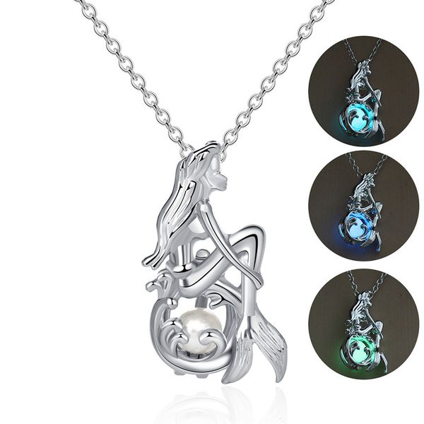 

creative new colorful luminous mermaid necklace, Silver