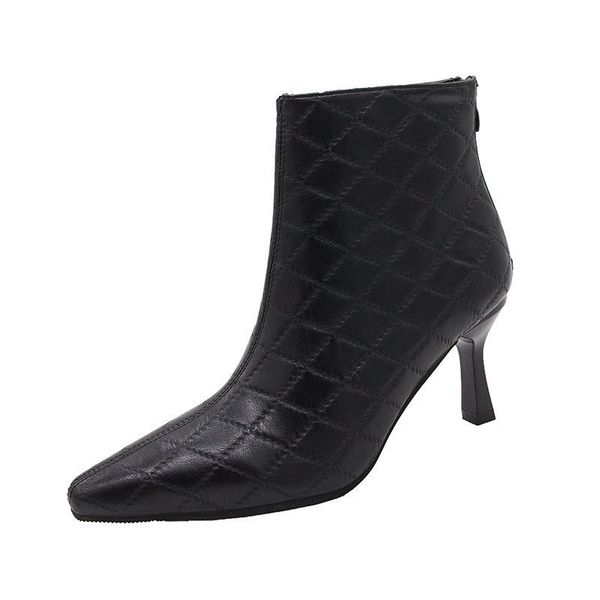 

sfbenz vintage demi-season boots for women pu leather zipper shoes woman heels 2020 fashion winter boots, Black