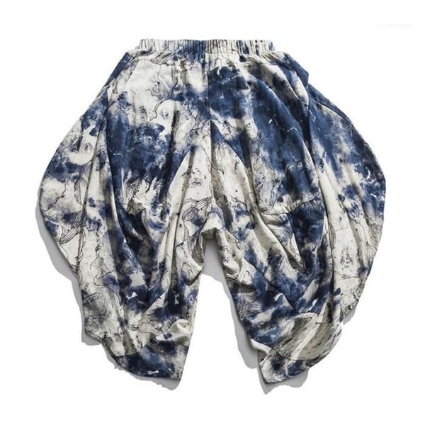 

hop vintage streetwear chinese style men pants summer nine points floral men trousers pants loose fashion casual hip, Black