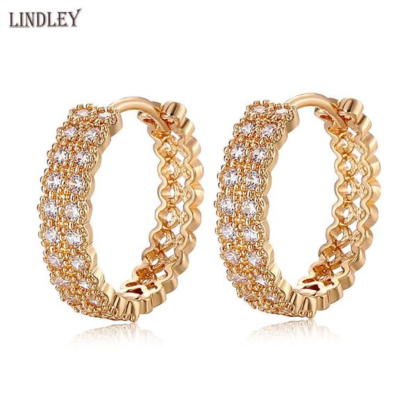 

hoop & huggie lindley 2021 gold women's earrings 585 rose micro-wax inlay + zircon fine wedding party luxury jewelry, Golden;silver