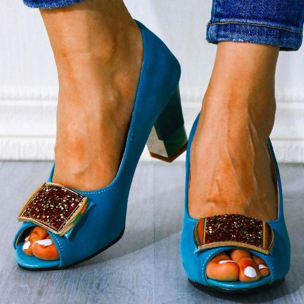 

sarairis 2020 elegant office ladies plus size 30-50 customize peep toe square high heels summer pumps shoes woman, Black