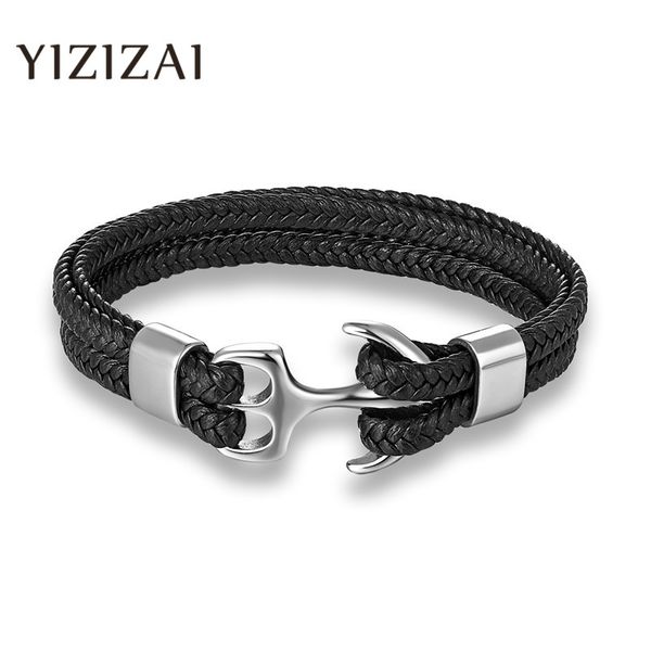 

charm bracelets yizizai wholesale price classic genuine leather for men hand jewelry multilayer handmade gift cool boy, Golden;silver