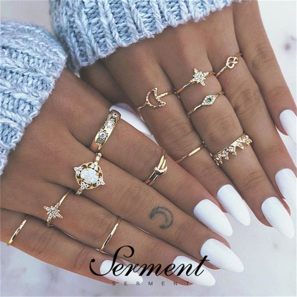 

wedding rings serment fashion jewelry fishtail women gilded accessories 13-piece ring set gift, Slivery;golden