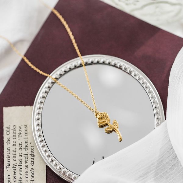 

pendant necklaces yun ruo romantic rose flower necklace gold plated fashion titanium stainless steel jewelry woman accessories never fade, Silver