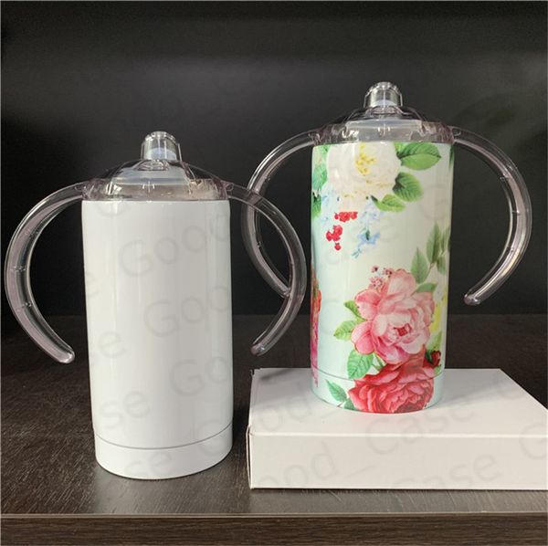 

12oz sublimation plain white thermos cup baby kids milk bottles with handle blank stainless steel for diy blank bottle f92505