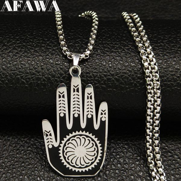 

good luck hamsa hand stainless steel necklace protection turkish symbol fatima hand pendant necklaces women men lucky amulet, Silver