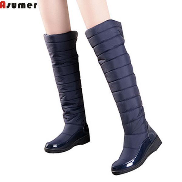 

plus size women boots russia keep warm snow boots winter shoes woman over the knee black blue