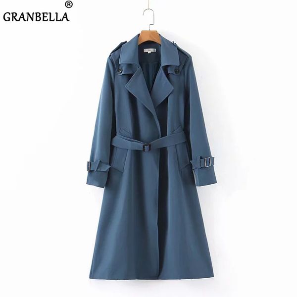 

ladies' trench coat elegant blue front open cardigan trench coat with belt women chic long windbreaker manteau femme, Tan;black