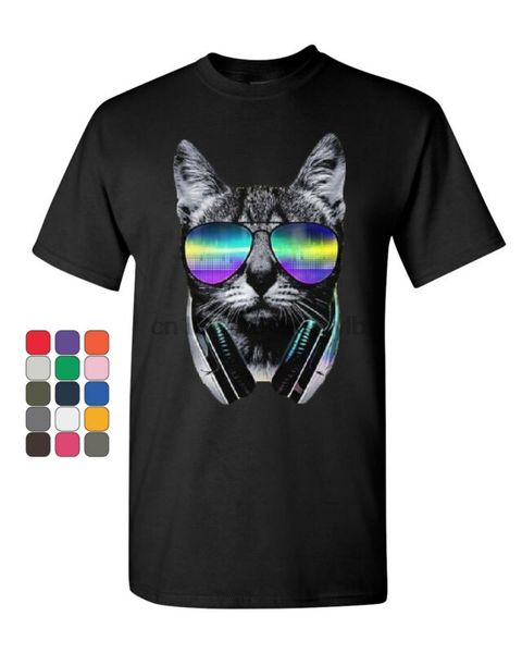 

funny dj t-shirt music kitten headphones and glasses tee shirt