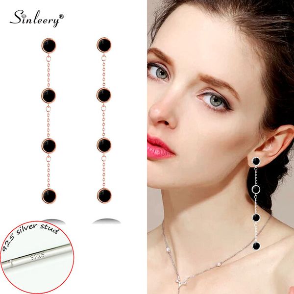 

sinleery simple black round acrylic long line drop earrings for women wedding jewelry boucle d'oreille femme es274 ssb, Silver