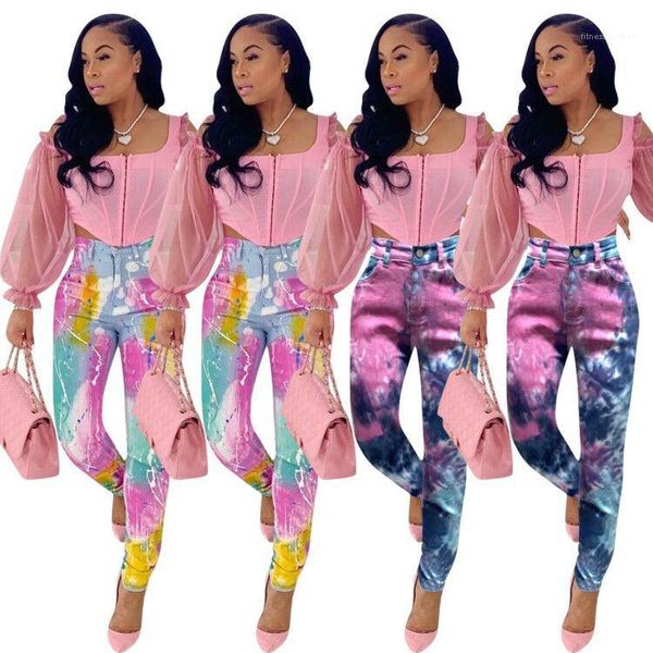 

pencil pants skateboard fashion autumn women straight pants casual ladies clothing graffiti washed jeans womens designer gradient, Blue