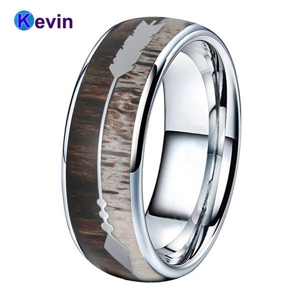 

cluster rings men women tungsten wedding cool dear antler ring with zebra wood arrows inlay 8mm comfort fit, Golden;silver