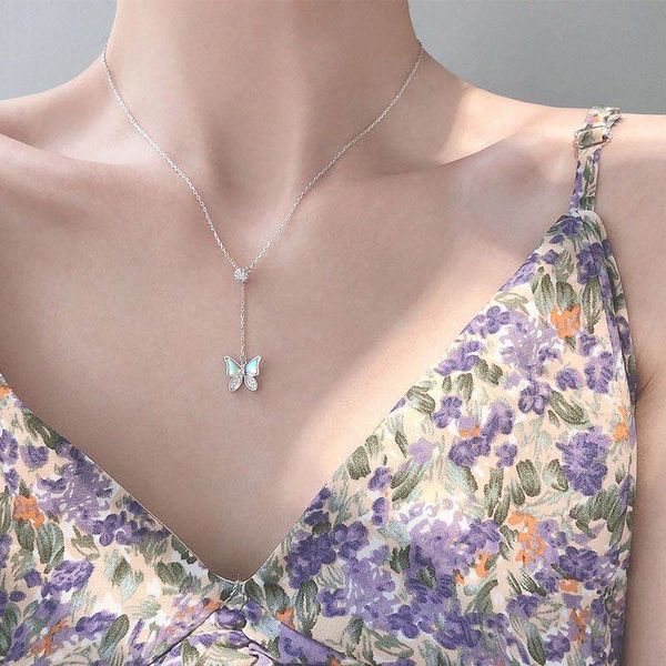 

pendant necklaces sterling shell jewelry woman necklace clavicle chain sister butterfly wedding simple gifts wholesale, Silver