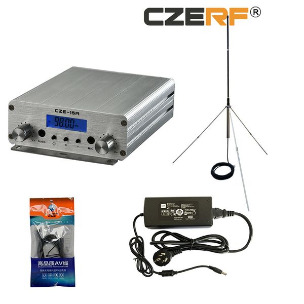 

cze-15a 2w/15w fm radio transmitter set 88mhz~108mhz long range fm exciter for fm radio station broadcast+1/4 wave gp antenna kit fu 15a