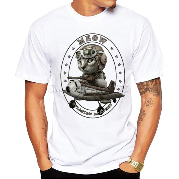 

2019 new arrivals funny cat aviation academy design men's t shirt boy cool hipster printed summer t-shirt