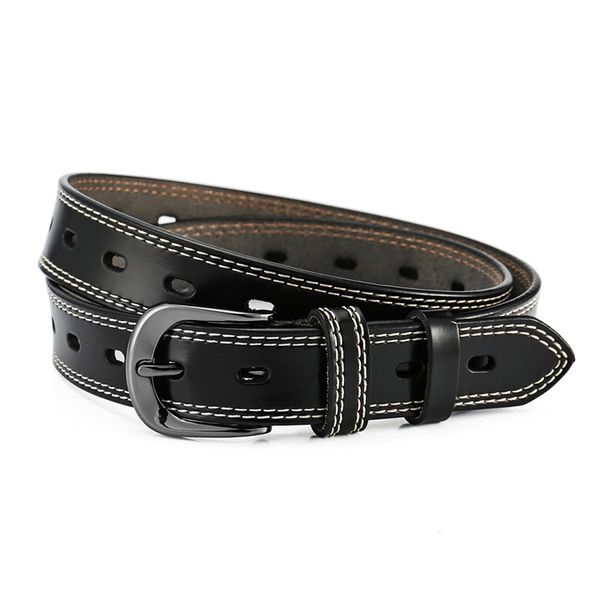 

women's genuine real leather vintage belt ladies female fashion hollow pin buckle waist band cowhide jeans belts, Black;brown