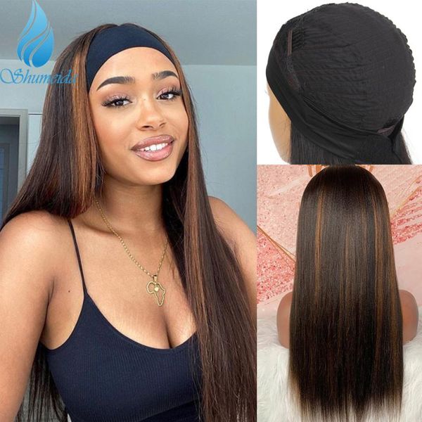 

lace wigs hight light color headband wig human hair brazilian remy straight with baby for women, Black;brown