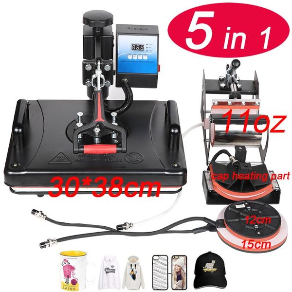

printers 29*38cm 5 in 1 combo heat press printer sublimation machine for t-shirts plates cap mug phone cover