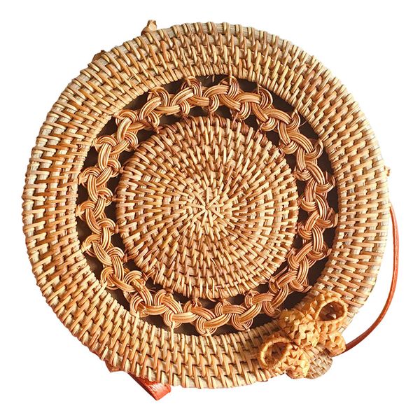 

handwoven толстые классический круглый rattan трава сумка браун