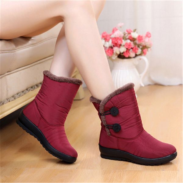 

2020 winter snow boots women mid-calf lace-up cotton warm waterproof non-slip platform booties female shoes plus size 42, Black