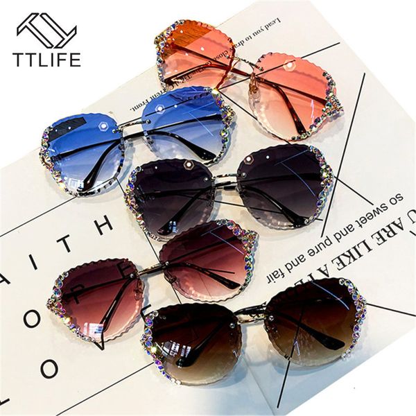 

ttlife rimless sunglasses luxury rhinestone women new vintage bling sun glasses shades for lady gafas de sol mujer uv400 eyewear fqq8, White;black