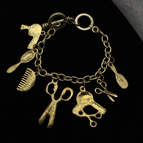 

vintage style women men bracelets hairdress tools series pendant bracelets j55, Golden;silver