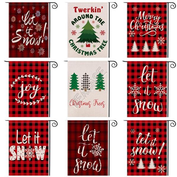 

christmas banners garden flag double side printed red plaid letter printed festival courtyard hanging banner flags decoration 47*32cm d92507, Blue