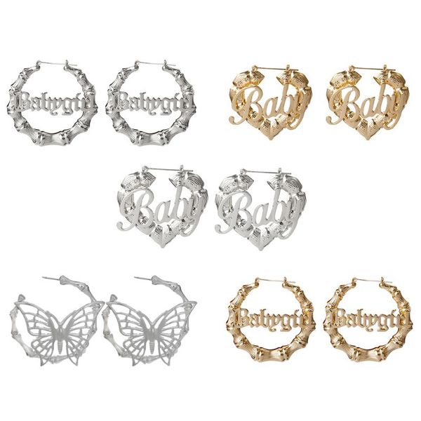 

ethnic style geometric hoop earrings gold silver color alloy tone bamboo punk wo, Golden;silver