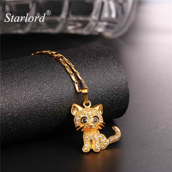 

rhinestone cute cat necklace trendy gold color link chain for women collares lucky pet pendant bijoux wholesale p2453, Silver