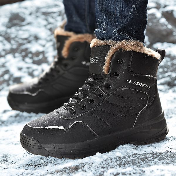 

genuine leather snow boots men winter shoes warm fur shoes men ankle boots thick sole non-slip male winter footwear ka1909, Black