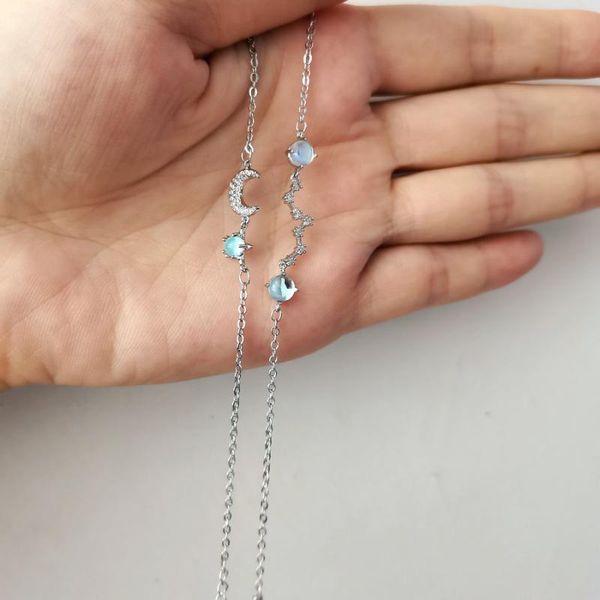

charm bracelets river women silver color bracelet fashion diy jewelry making female moon stone beads adjustable 15cm to 18cm, Golden;silver