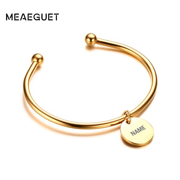 

meaeguet laser engrave charm id bangle personalized name bracelet for women customized stainless steel bangle jewelry for gift, Black