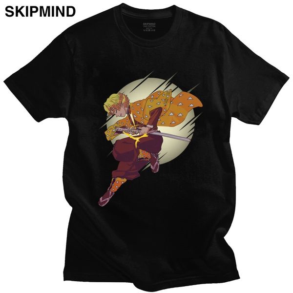 

novelty demon slayer t shirt for men short sleeves graphic kimetsu no yaiba agatsuma zenitsu tshirt crew neck cotton tee shirt