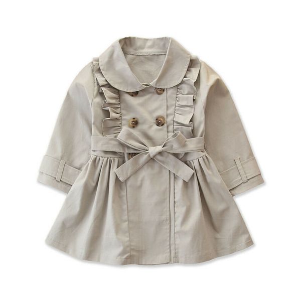 

toddlers kids baby girls coat trench outfits 2-7y button bandage ruffle casual jacket windbreaker dress coat outwear, Blue;gray