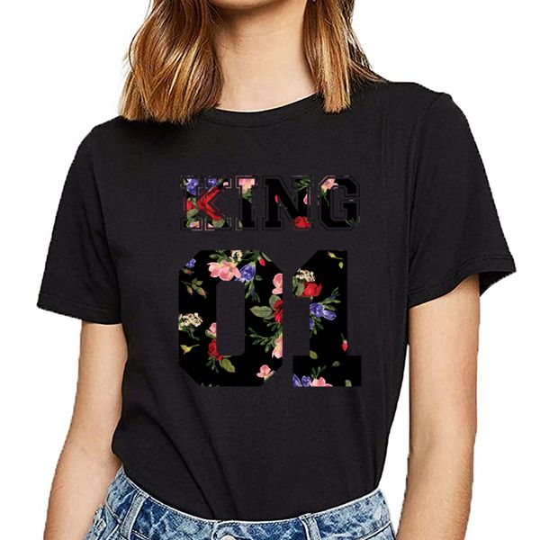

t shirt women 01 king and queen kawaii inscriptions short female tshirt