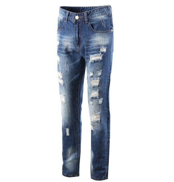 

men's jeans fashion brand casual straight fit ripped hole blue size 28-42