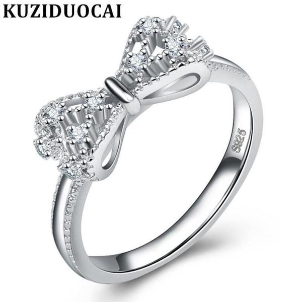 

cluster rings kuziduocai fashion jewelry stainless steel zircon bow-knot wedding for women gifts anillo anel bague punk girls r-28, Golden;silver