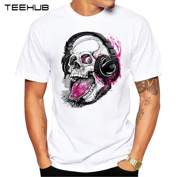 

new arrivals 2019 teehub cool men's fashion raspberry skull with headphones design t-shirt short sleeve o-neck hipster tee