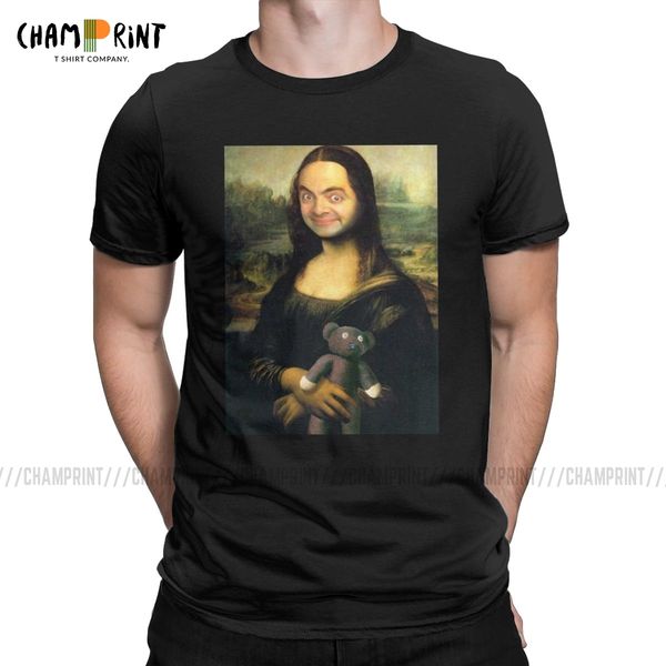 

mr bean mona lisa &teddy bear funny men t shirts comedy master crazy tees short sleeve round neck t-shirts plus size clothes